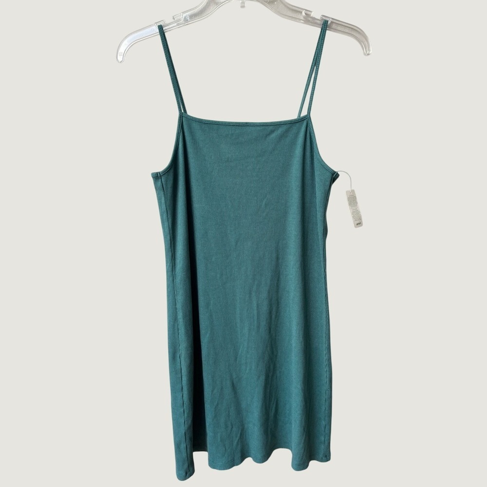 Aerie Ribbed Knit Mini Dress Womens Small Teal Spaghetti Straps Stretch NWT